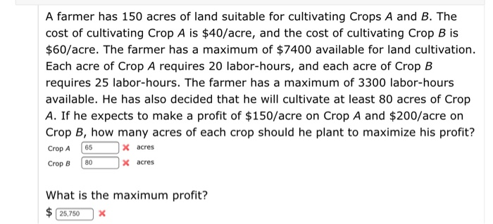 Solved A Farmer Has 150 Acres Of Land Suitable For | Chegg.com