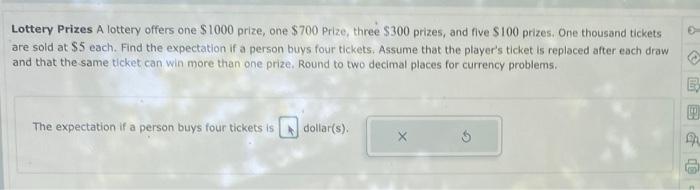 Solved Lottery Prizes A Lottery Offers One $1000 Prize, One | Chegg.com