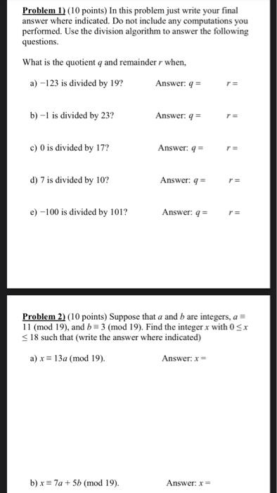 Solved Problem 1) (10 Points) In This Problem Just Write | Chegg.com