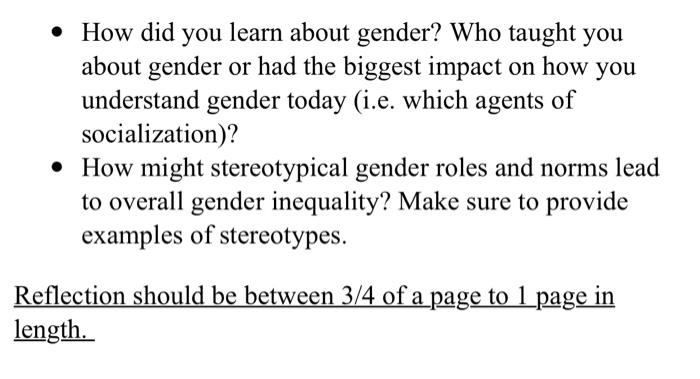 Solved • How did you learn about gender? Who taught you | Chegg.com