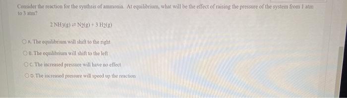 Solved Consider the reaction for the synthesis of ammonia. | Chegg.com