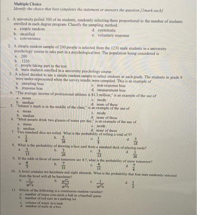 Solved Multiple Choice Identify the choice that best | Chegg.com