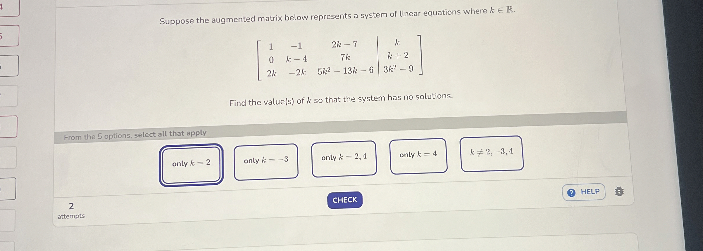 Solved Suppose the augmented matrix below represents a | Chegg.com