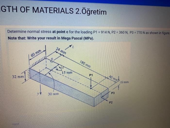 Solved Determine normal stress at point c for the loading P1 | Chegg.com