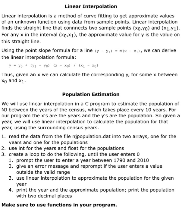 Solved Linear Interpolation Linear interpolation is a method | Chegg.com