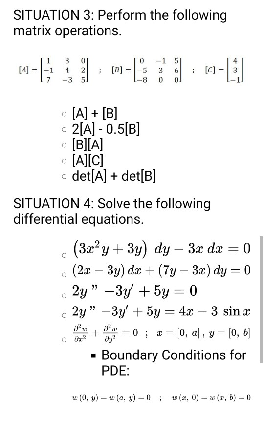 Solved Perform the following in situation 3 using matrix | Chegg.com