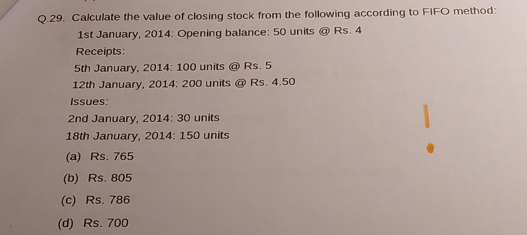 Solved Q.29. Calculate the value of closing stock from the | Chegg.com