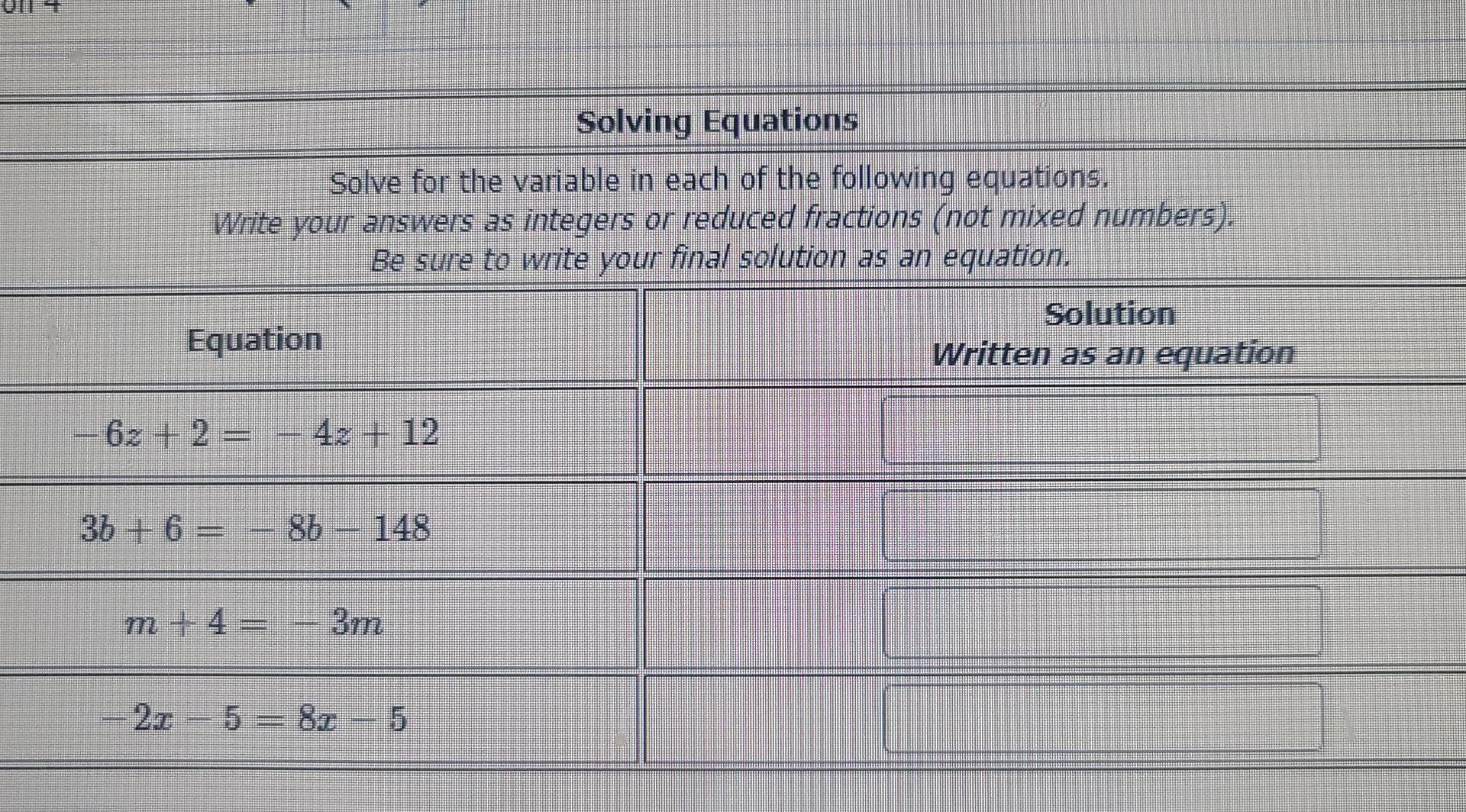 Solved Solving Equations Solve For The Variable In Each Of | Chegg.com