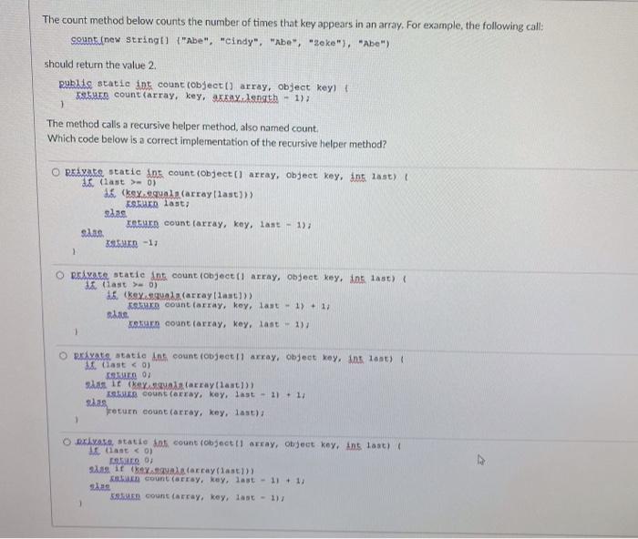 Solved The count method below counts the number of times | Chegg.com
