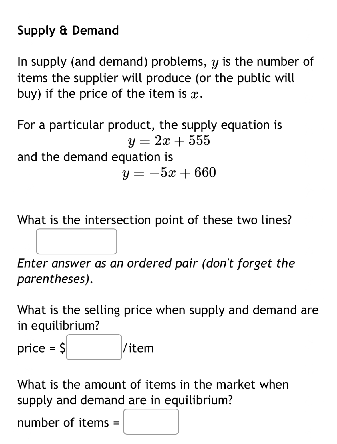 Solved Supply & DemandIn supply (and demand) ﻿problems, y | Chegg.com