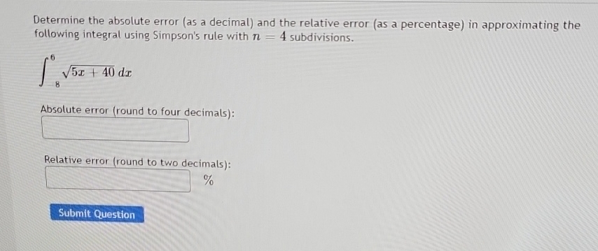 Solved Determine the absolute error (as a decimal) ﻿and the | Chegg.com