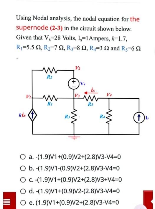 Solved Using Nodal analysis, the nodal equation for the | Chegg.com