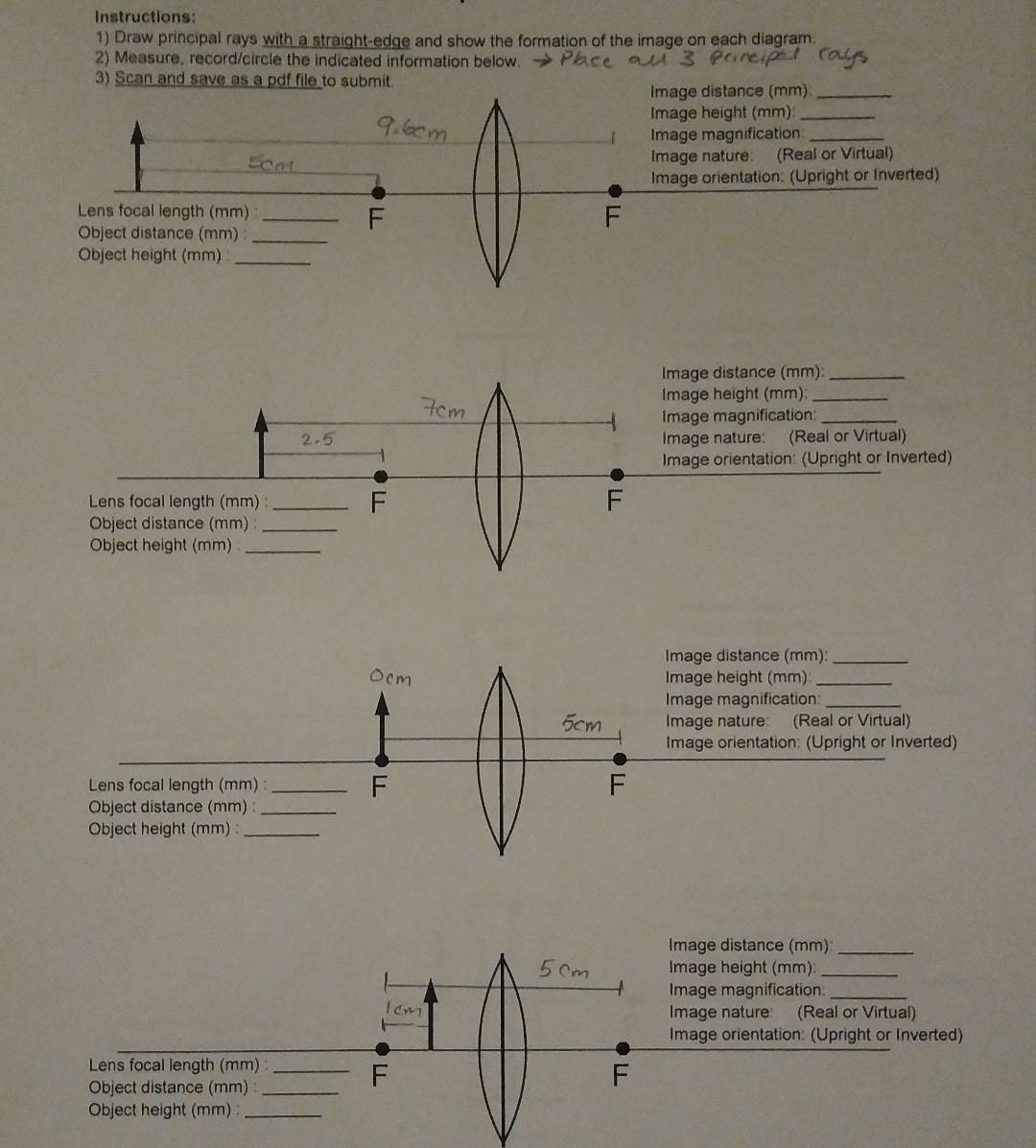 Solved Instructions: 1) Draw principal rays with a | Chegg.com