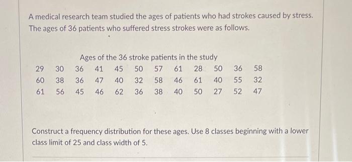 a medical research team studied the ages of patients