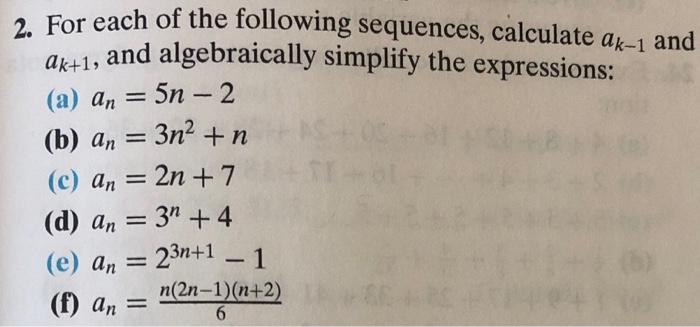Solved 2. For each of the following sequences, calculate | Chegg.com