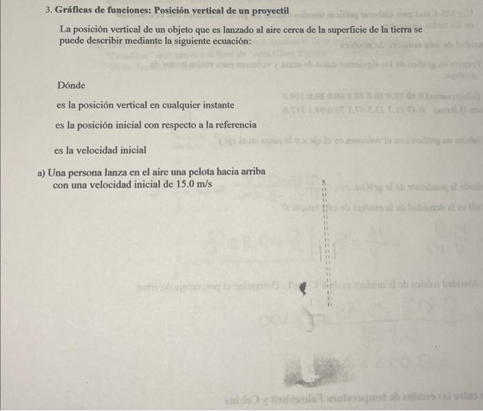 3. Gráficas de funciones: Posición vertical de un proyectil La posición vertical de un objeto que es lanzado al aire cerca de