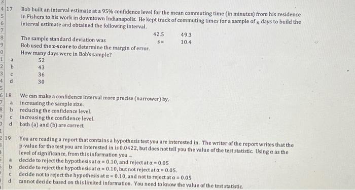 Solved S 43 36 30 417 Bob Built An Interval Estimate At A Chegg Com