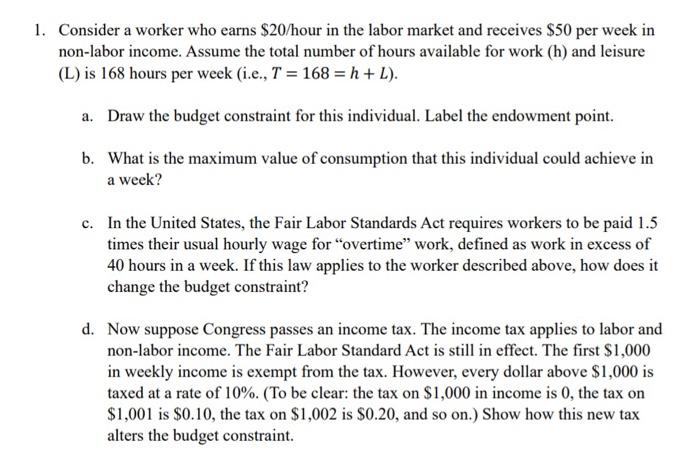 Solved Consider a worker who earns $20 /hour in the labor | Chegg.com