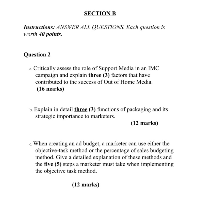 Solved Section B Instructions Answer All Questions Each 6127