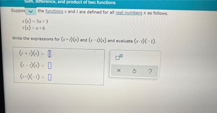 Solved Sum, difference, and product of two functions Suppos | Chegg.com