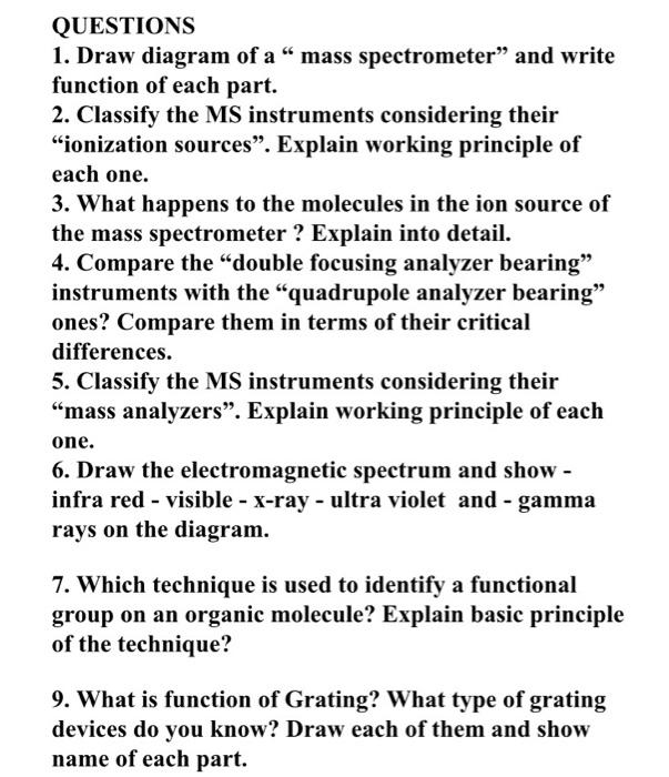 Solved QUESTIONS 1. Draw diagram of a " mass spectrometer"