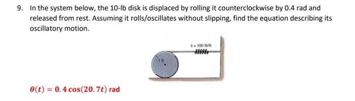 Solved 9. In the system below, the 10-lb disk is displaced | Chegg.com