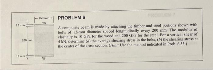 Solved 150 mm PROBLEM 6 12 mm A composite beam is made by | Chegg.com