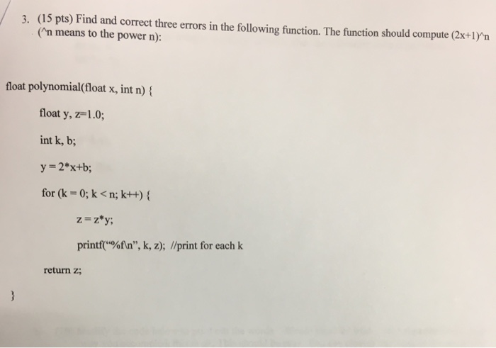 Solved 3. (15 pts) Find and correct three errors in the | Chegg.com