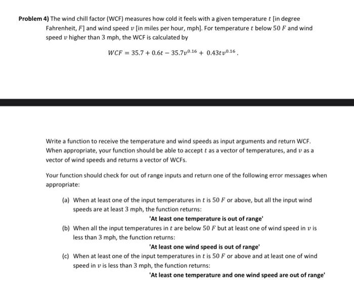 Solved Problem 4) The wind chill factor (WCF) measures how | Chegg.com