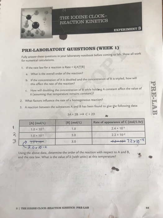 Solved THE IODINE CLOCK- REACTION KINETICS EXPERIMENT 3 | Chegg.com