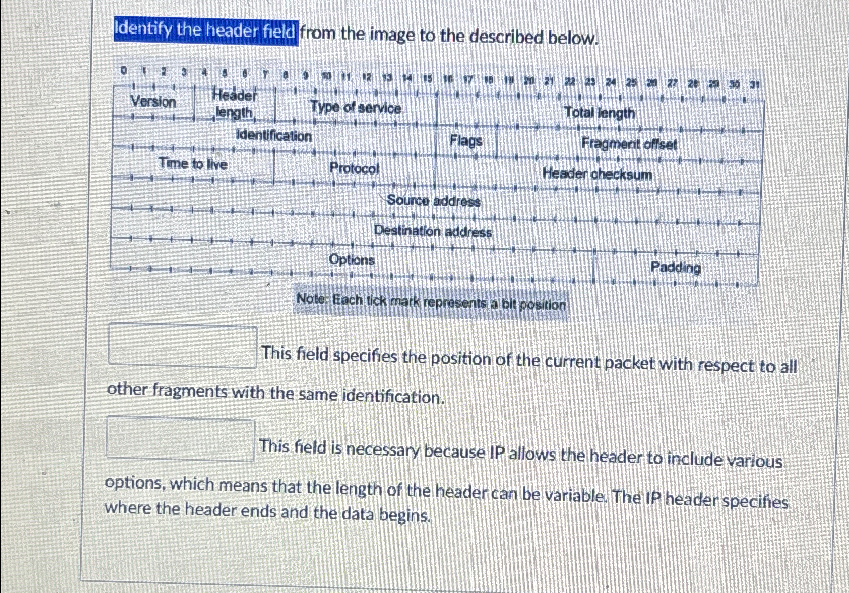 Solved Identify the header field from the image to the | Chegg.com