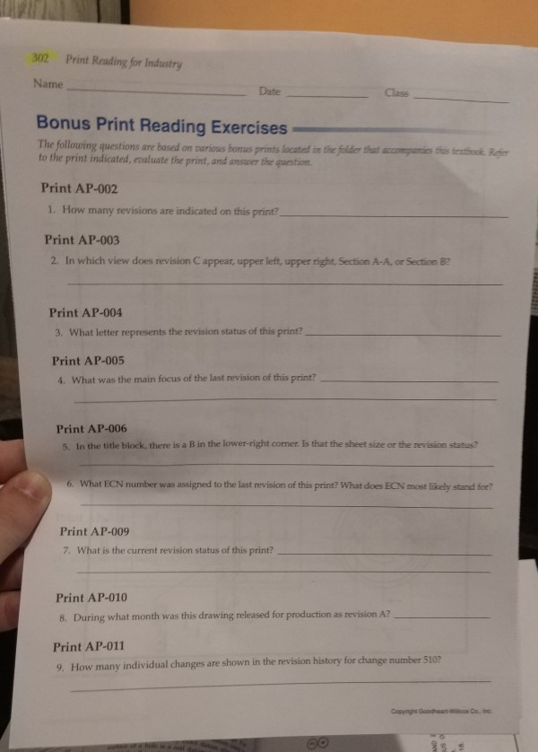 302 Print Reading for Industry Name Date Bonus Print | Chegg.com