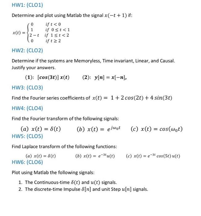 Solved Determine And Plot Using Matlab The Signal X(−t+1) | Chegg.com