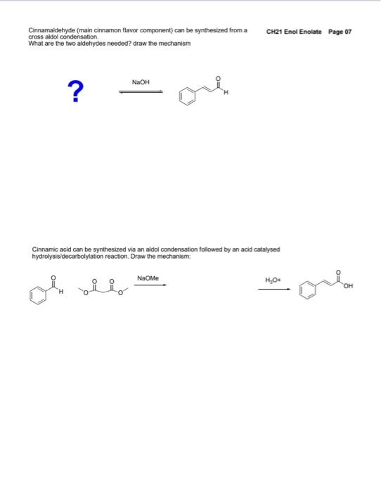 Solved Cinnamaldehyde (main cinnamon flavor component) can | Chegg.com