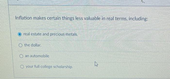 Solved Inflation makes certain things less valuable in real | Chegg.com