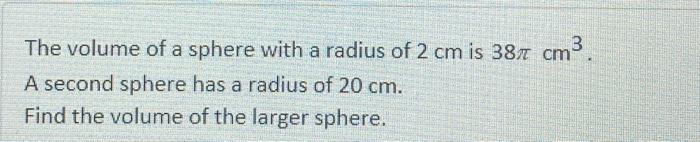 the radius of a sphere of volume 12 pi cm 3 is
