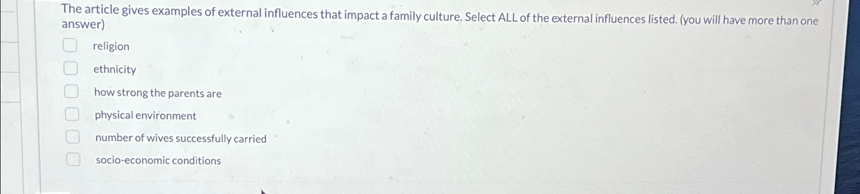 Solved The article gives examples of external influences | Chegg.com