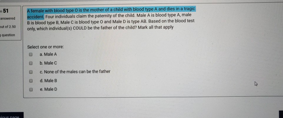 Solved n 51 answered A female with blood type O is the | Chegg.com