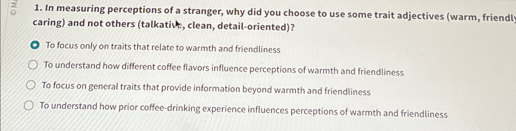 Solved In measuring perceptions of a stranger, why did you | Chegg.com