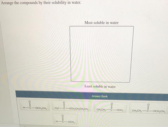 Solved Arrange the compounds by their solubility in water. | Chegg.com