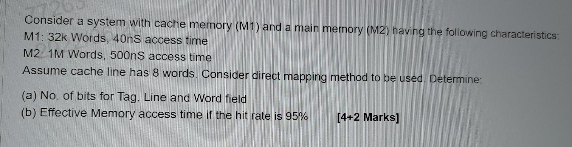 Solved JJ? Consider a system with cache memory (M1) and a | Chegg.com