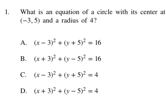 1 What Is An Equation Of A Circle With Its Center At Chegg Com