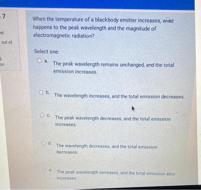 Solved 7 When the temperature of a blackbody emitter
