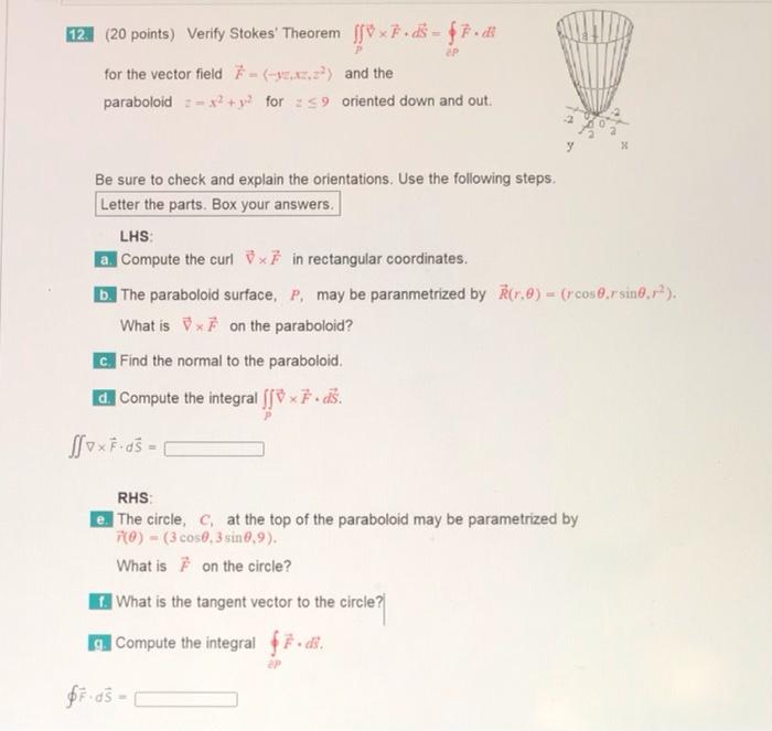 Solved ер 12 20 Points Verify Stokes Theorem Sex Fids 8321