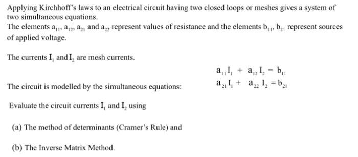 Solved Applying Kirchhoff's laws to an electrical circuit | Chegg.com