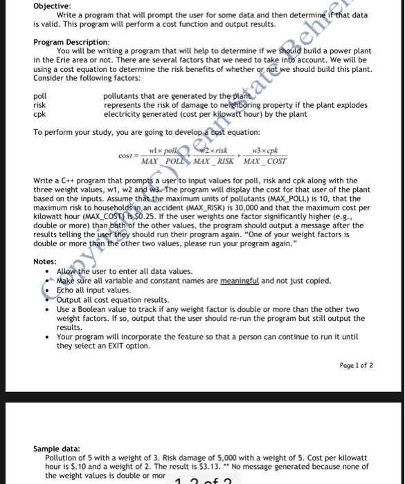 Solved Objective: Write a program that will prompt the user | Chegg.com
