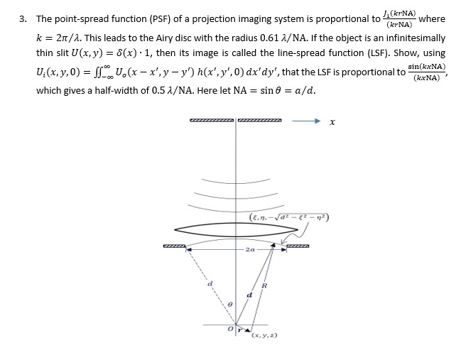 Point Spared Function The point-spread function (PSF) of a projection | Chegg.com
