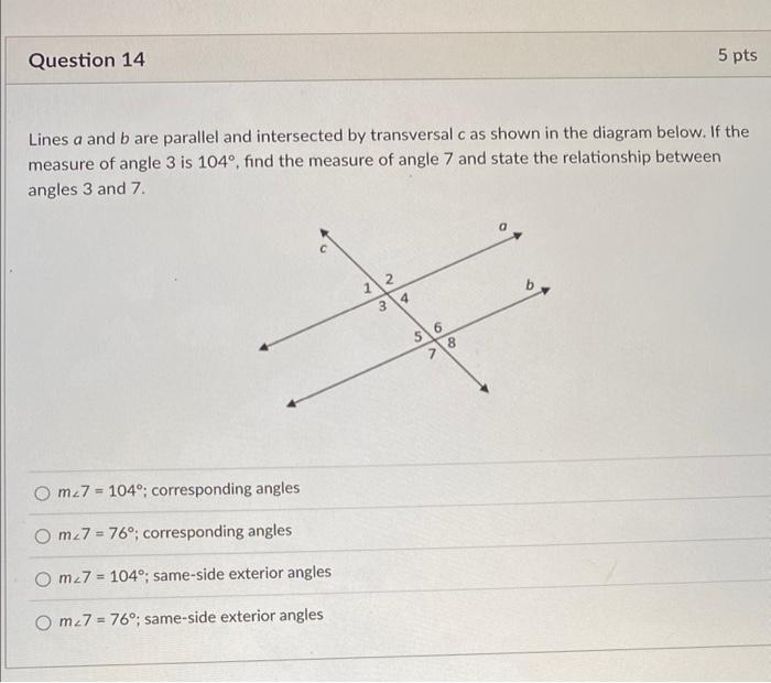 Solved Question 14 5 pts Lines a and b are parallel and | Chegg.com