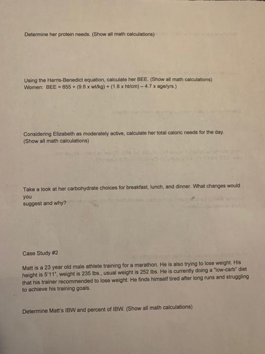 Solved Case Study #1 Elizabeth is a 26 year old female | Chegg.com
