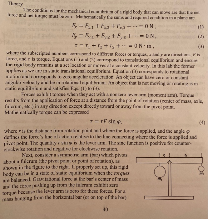 Solved Theory The conditions for the mechanical equilibrium